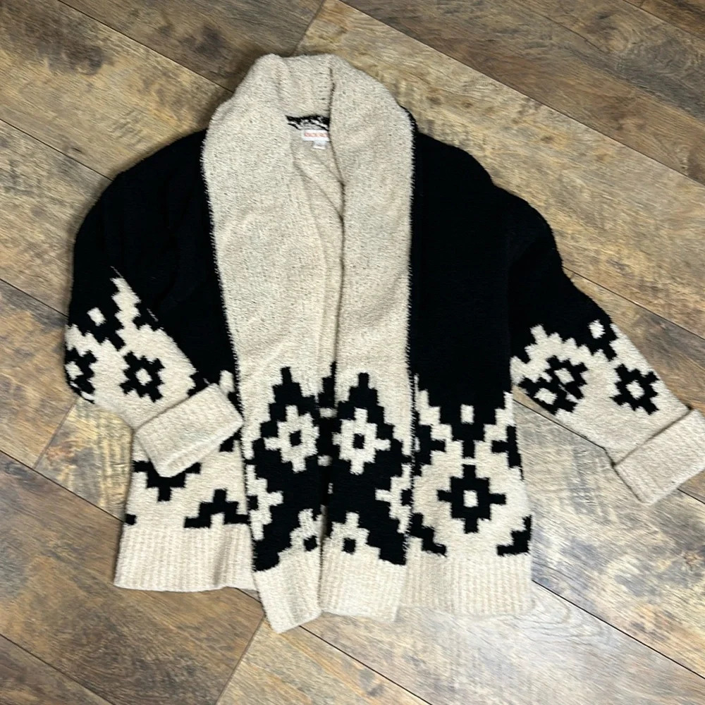 KNOX ROSE Aztec Design Chenille Knit Open Front Cardigan, Size S, EUC